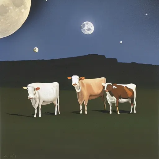 Image similar to cows on the moon, moonlight,