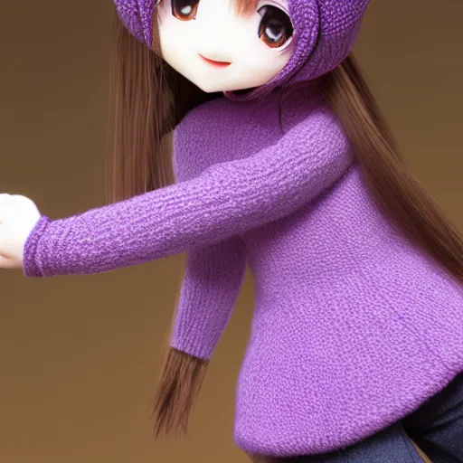 Image similar to cute fumo plush of a girl in a purple checkerboard woolen sweater, anime girl, vray