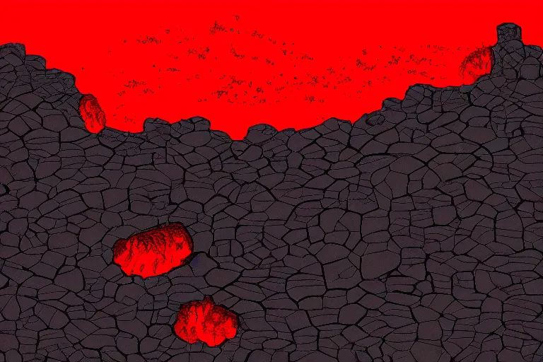 Prompt: red themed lava landscape, miyazaki style, cinematic, die hard, marvel, disney, indie, highly detailed, featured on artstation, highly detailed, abstract