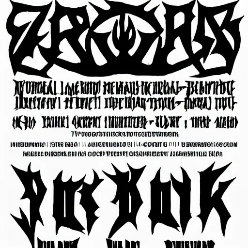 Image similar to black metal concert flyer, black metal logos, unreadable, 3 band lineup, local bar, d. i. y. venue