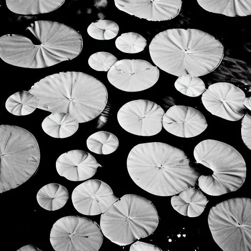 Prompt: lily pads, award winning black and white photography