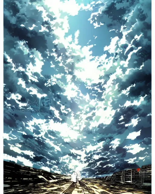 Image similar to cloudy sky illustration in anime style by yoshitaka amano
