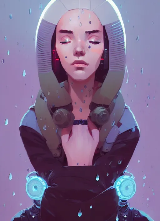 Prompt: highly detailed portrait of cyber girl, raining, by atey ghailan, by greg rutkowski, by greg tocchini, by james gilleard, by joe fenton, by kaethe butcher, gradient light blue, brown, blonde cream and white color scheme, grunge aesthetic