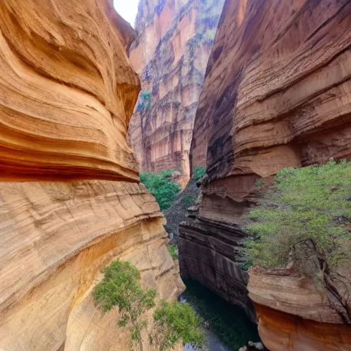 Image similar to A humongous canyon with temples etched into the walls of the canyon.