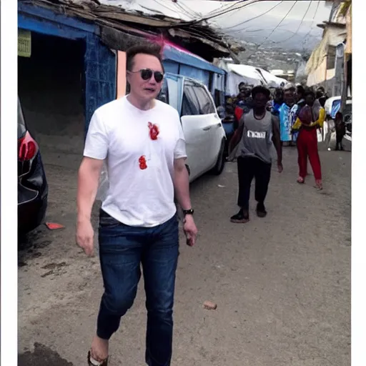 Prompt: elon musk drunk in the streets of port - au - prince