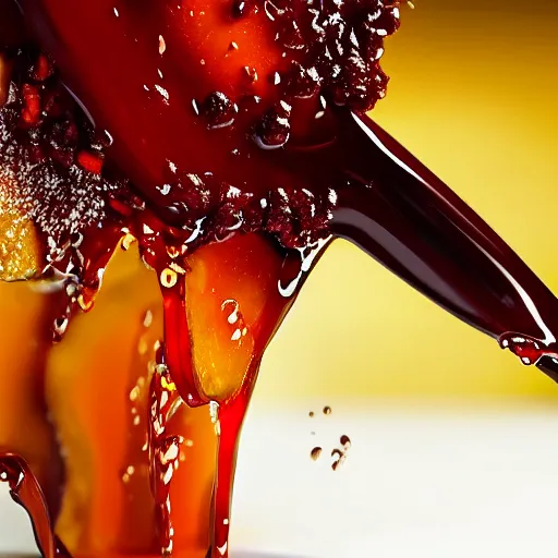 Image similar to honey splashing on crimson - black fork, hyper realistic, award winning slow - motion food photography