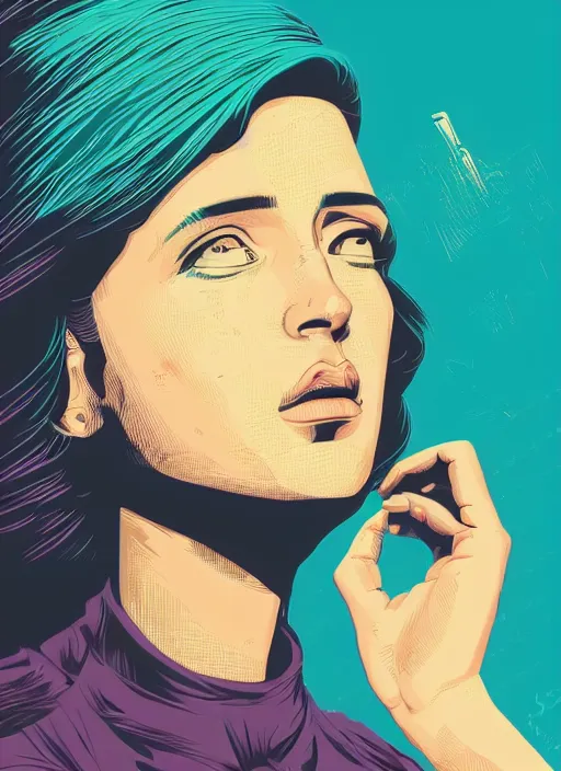 Prompt: female portrait by petros afshar, tom whalen, laurie greasley, vaporwave