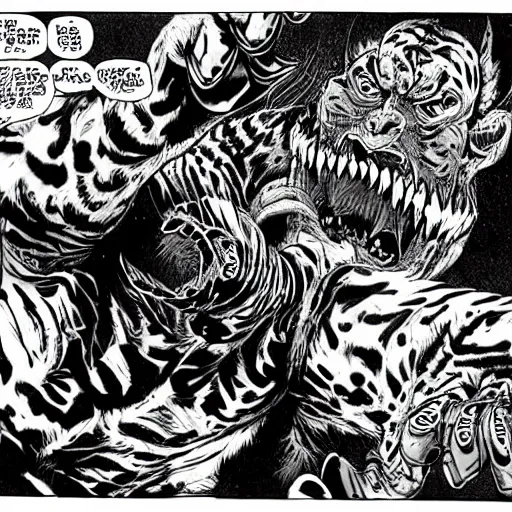 Prompt: monster tiger zombie in samurai outfit comix style by Al Feldstein, Jason Edmiston