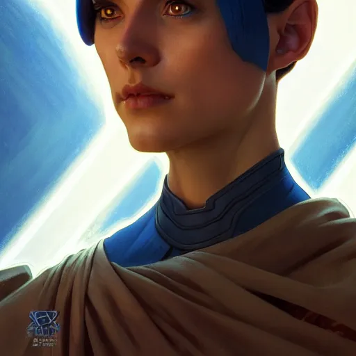 Image similar to a portrait of thrawn cinematic lighting, photorealistic, octane render, 8 k, depth of field, 3 d, art by artgerm and greg rutkowski and alphonse mucha and uang guangjian and gil elvgren and sachin ten