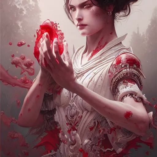 Image similar to ultra realistic illustration of blood for the blood god, intricate, elegant, highly detailed, digital painting, artstation, concept art, smooth, sharp focus, illustration, art by artgerm and greg rutkowski and alphonse mucha