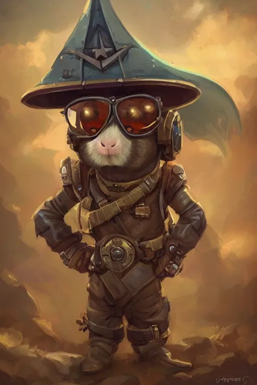 Image similar to cute little anthropomorphic Guinea Pig Pilot standing next to its plane, tiny, small, short, Pilot driver outfit, cute and adorable, pretty, beautiful, DnD character art portrait, matte fantasy painting, DeviantArt Artstation, by Jason Felix by Steve Argyle by Tyler Jacobson by Peter Mohrbacher, cinematic lighting