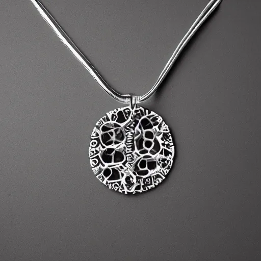 Image similar to an intricate pendant made out of bones, studio photography, black background