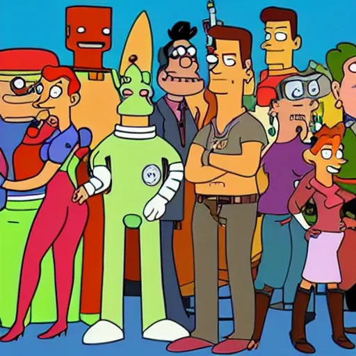 Image similar to photograph of the cast of futurama in real life