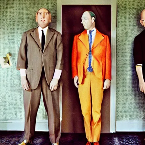 Prompt: the three stooges, art of Wes Anderson