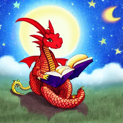 Image similar to cute dragon reading a book under the stars