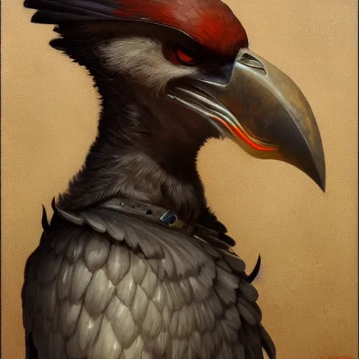Prompt: portrait of a coward looking humanoid avian warrior, by Gerald Brom on Artstation