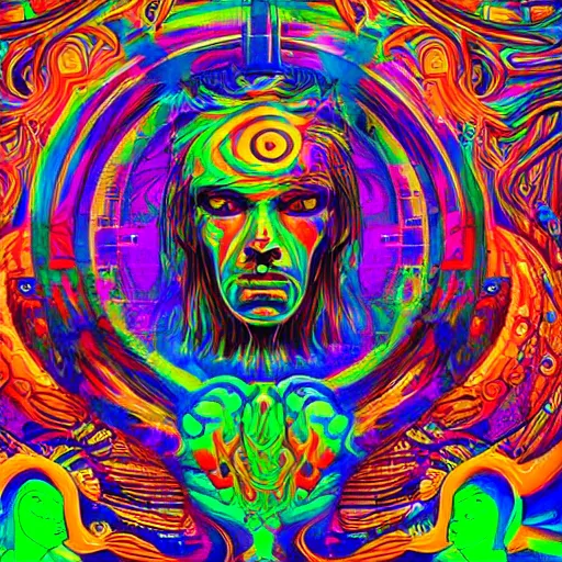 Prompt: greek gods, dmt, acid, psychedelics, vibrant colours, trippy, trending on artstation by germart - n 9