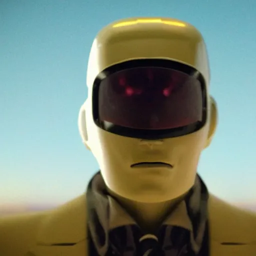 Prompt: movie still of robot bruno mars, cinematic composition, cinematic light, criterion collection, by edgar wright