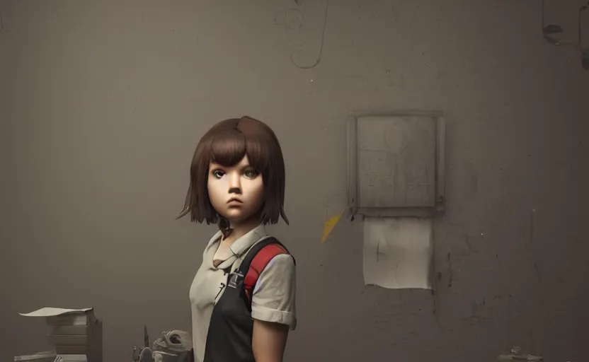 Image similar to school girl looking at the aky, gloomy and foggy atmosphere, octane render, cgsociety, artstation trending, horror scene, highly detailded