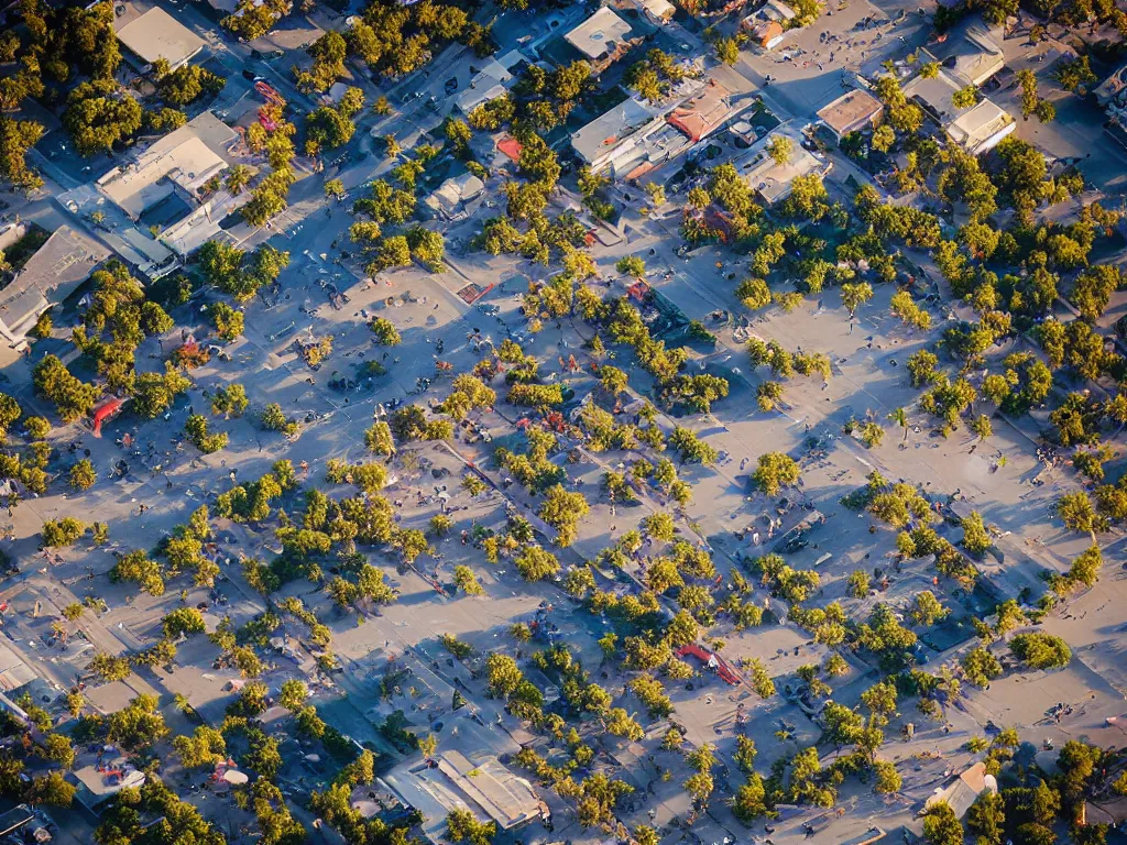 Image similar to “A ariel view 28mm photo of the venice beach skate park at sunset, national geographic photo, majestic”