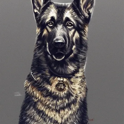 Image similar to German Shepherd Police Officer, digital art, artstation, very detailed, award winning, Colorful,