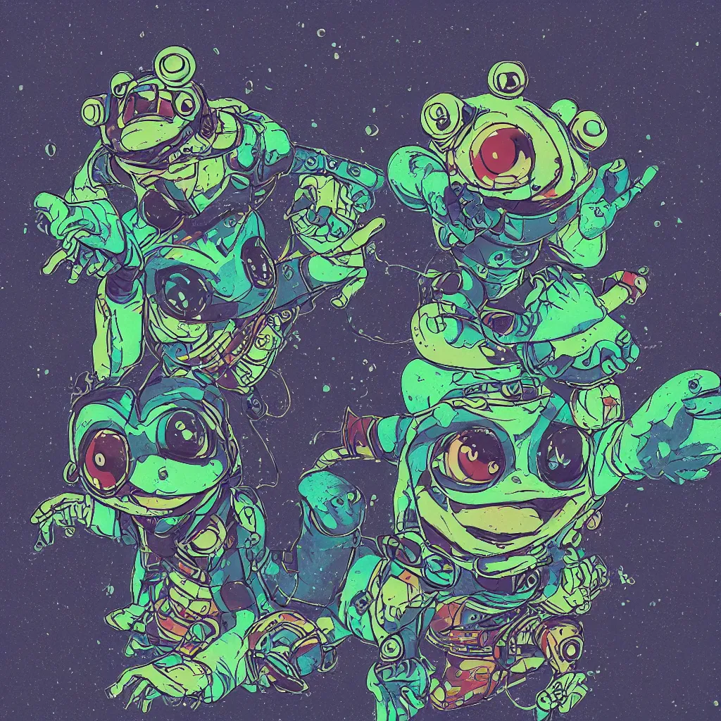 Image similar to toad head, ryuta ueda artwork, breakcore, style of jet set radio, y 2 k, gloom, space, cel - shaded art style, frogs, amphibians, sacred geometry, data, minimal, code, cybernetic, dark, eerie, cyber