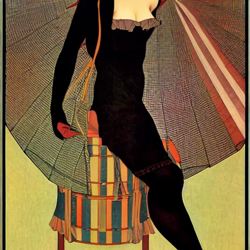 Image similar to a beautiful woman in striped nylons, art by coles phillips, mucha,