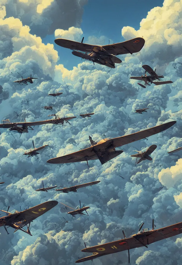 Prompt: handmade illustration of an epic World War I air scene with only two 1914 airplanes fighting, some smoke and fire, blue sky with dramatic clouds, line art, ballpoint, oil on canvas by Kilian Eng and by Jake Parker, heavy brushstrokes, winning-award masterpiece, fantastic, octane render, 8K HD Resolution, High quality image