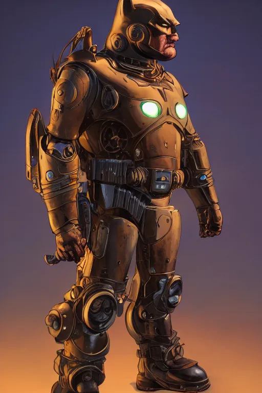 Prompt: batman hardmesh retro futurist steampunk fallout 7 6 power armor, hyper realistic, art cover, official fanart behance hd artstation by jesper ejsing, by rhads, makoto shinkai, final fantasy, unreal engine highly rendered, global illumination, radiant light, intricate environment radiating a glowing aura global illumination ray tracing hdr