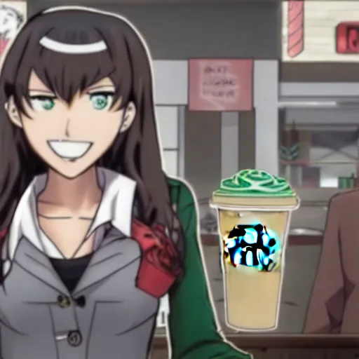 Image similar to Megan fox at Starbucks in Danganronpa anime