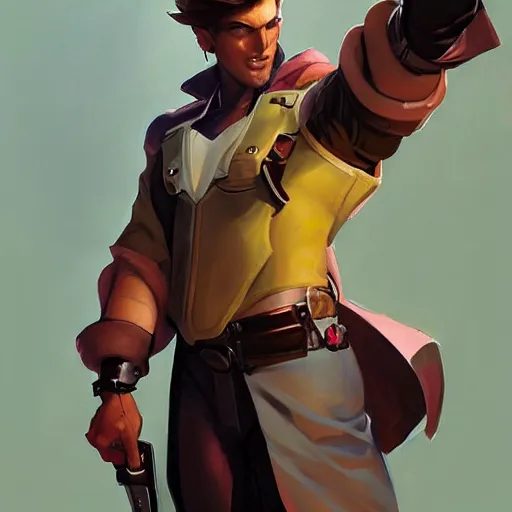 Image similar to Greg Manchess portrait painting of Gambit as Overwatch character, medium shot, asymmetrical, profile picture, Organic Painting, sunny day, Matte Painting, bold shapes, hard edges, street art, trending on artstation, by Huang Guangjian and Gil Elvgren and Sachin Teng