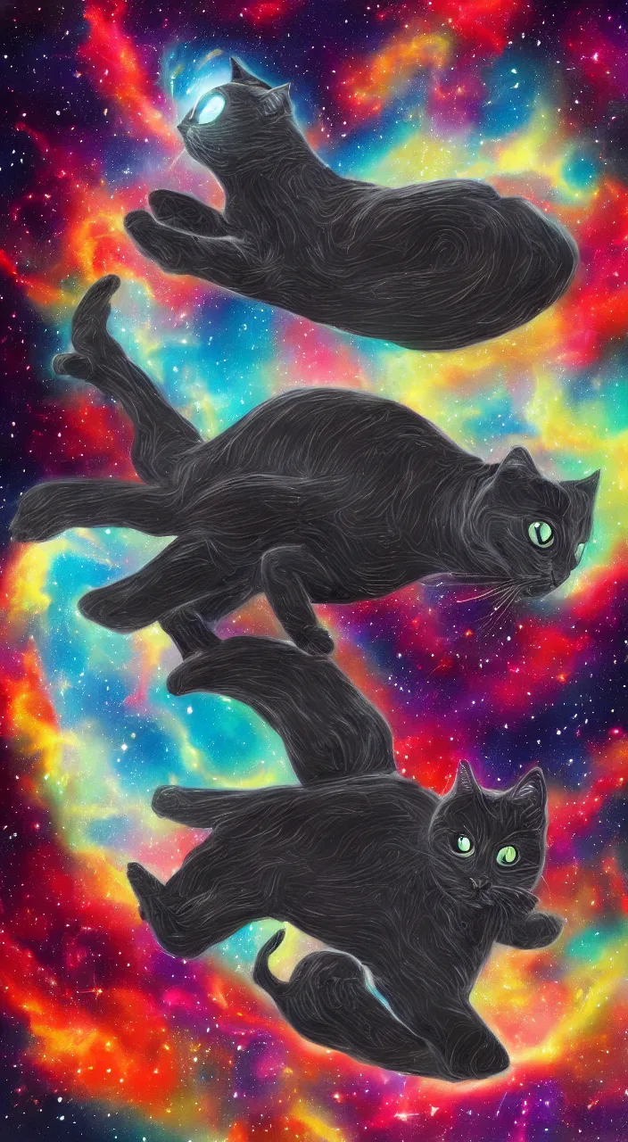 Prompt: black cat flying taco spaceship across nebulae, detailed, digital painting