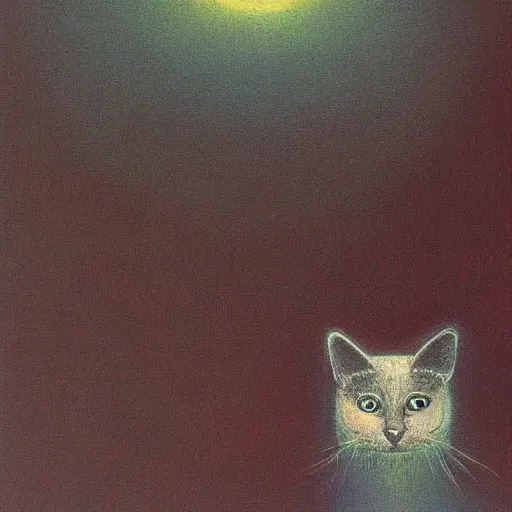 Prompt: A beautiful, peaceful and happy cat in the style of zdislav beksinski -9