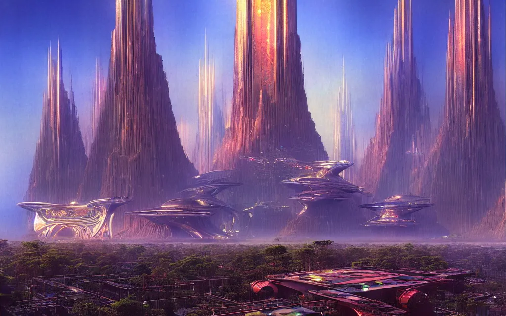 Image similar to a scifi utopian temple, futurist, award winning digital by bruce pennington art