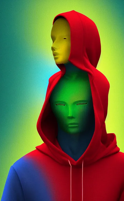 Prompt: red blue hoodie, with model, flex position, yellow and green, trendsetter, fiction, stability, intricate, elegant, 8 k, uhd, justify, artstation, concept art, matte, sharp focus, illustration, consistent, highly detailed object content, proportional object content