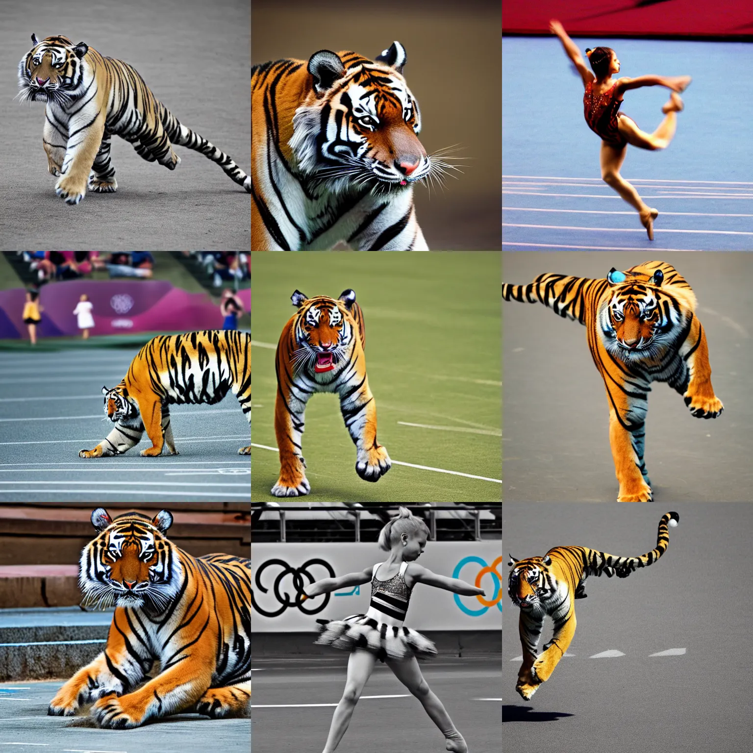 Image similar to a tiger ballerina, award winning photograph, ESPN, Olympics, 60mm