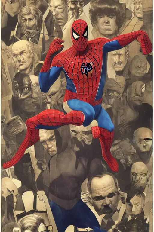 Prompt: upper body and head portrait of ray winstone as spiderman against simple background, by alex ross and jack kirby and sergey kolesov and jason fabok and lawrence alma tadema and norman rockwell and greg staples and rick berry and jeremy man