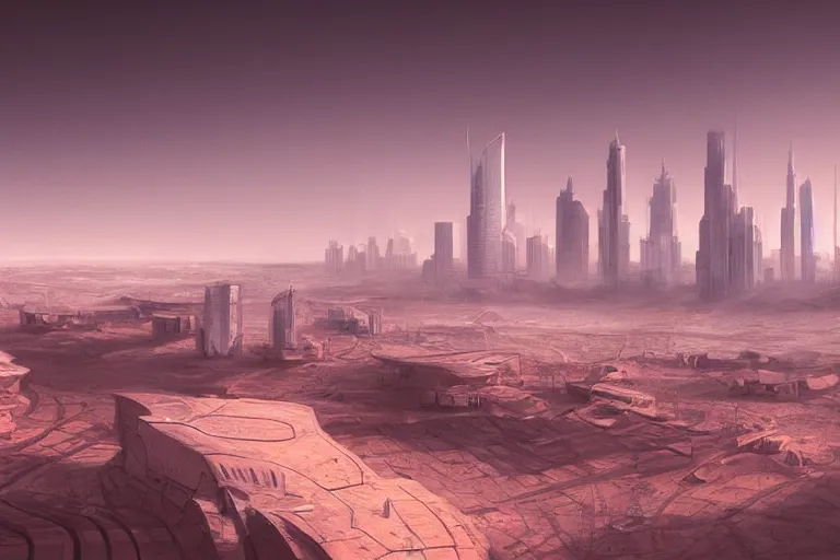 Prompt: cityscape of a city on Mars, futuristic