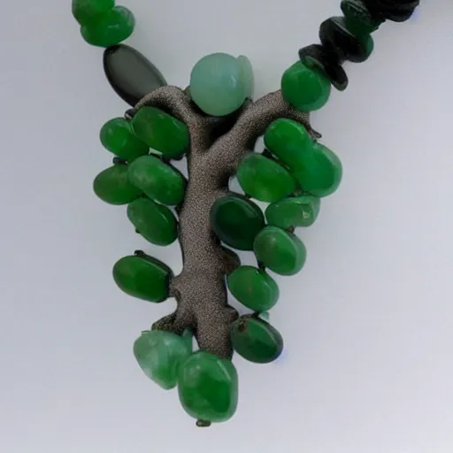 Image similar to solidity and eternity embroidered plane - tree necklace with jade stone, hyper realistic