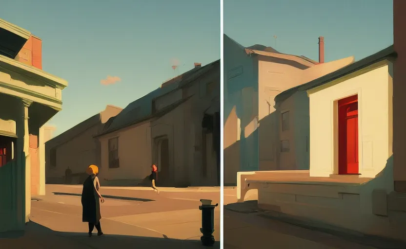 Image similar to a stream of consciousness by atey ghailan and edward hopper