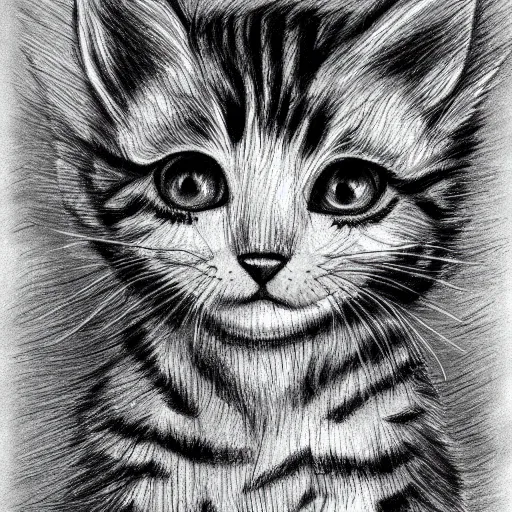 a pencil drawing of a kitten, in the style of junji ito | Stable Diffusion