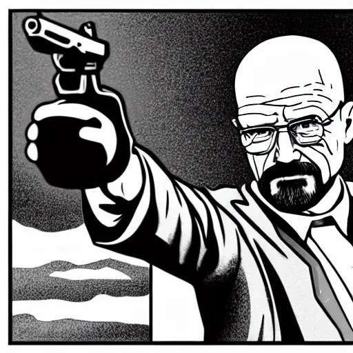 Image similar to Walter White pointing a gun at you, lineart