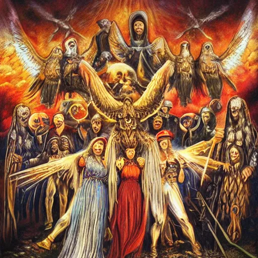 Prompt: wagner russian military force exorcism group photo - realistic, color image, hyper realistic, 2 k, highly detailed, occult art, by giger, fractal structure