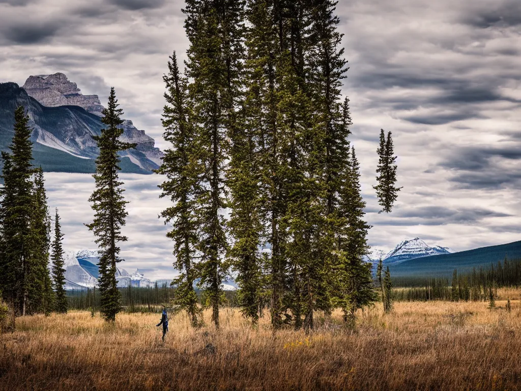 Prompt: Alberta Canada landscape shot , award winning photography, HDR, studio lighting, dynamic pose, medium close shot, shot on Canon EOS R5, f/2.5,