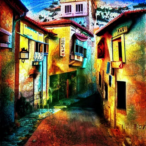 Prompt: safed tzfat israel, digital art, outrun