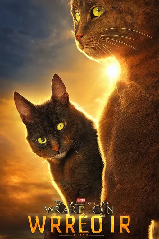 Image similar to a movie poster for warrior cats, depth of field, sun flare, hyper realistic, very detailed, backlighting, cgi, by wayne mclouglin