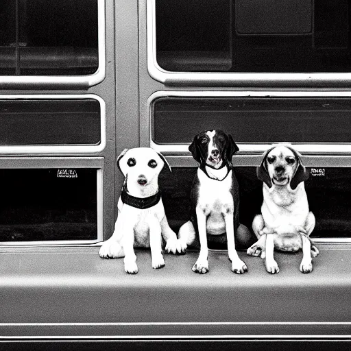 Image similar to a photo of two dogs sitting in front of the bus, hd award winning photograph, high detailed, 2001 style