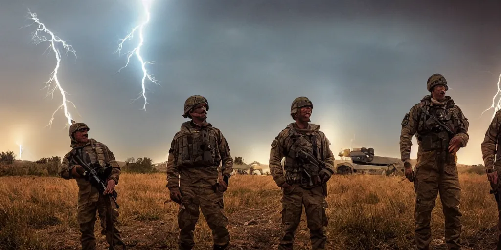 Prompt: photograph of private military company operatives standing outside carbon capture facility, cinematic, realistic, detailed, intricate, dramatic, ambient lightning, by jordan grimmer, pop art style, 3 5 mm film grain,