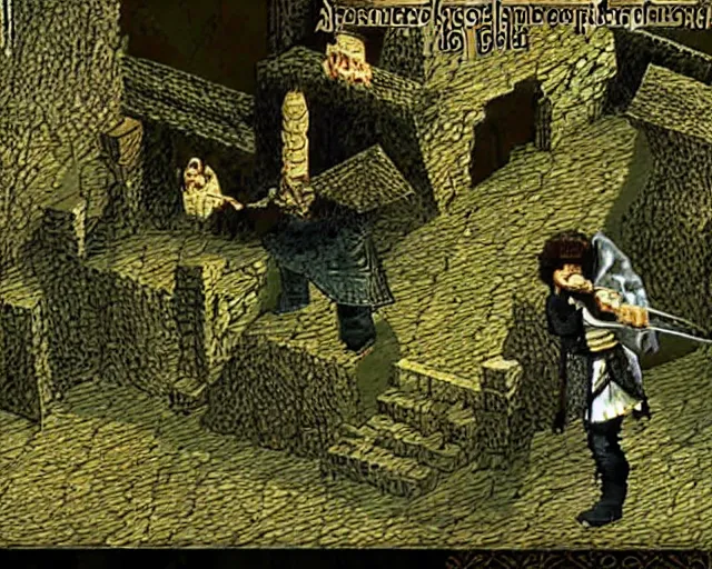 Prompt: screenshot from the ps 1 lord of the rings video game from 1 9 9 6