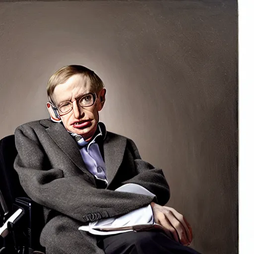 Prompt: stephen hawking by pieter claesz and james c. christensen